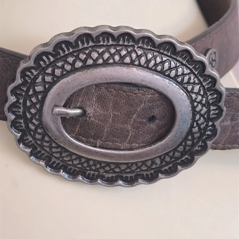Jessica Simpson Boho Western Brown Belt‎ with Silver Buckle & Silver Conchos
